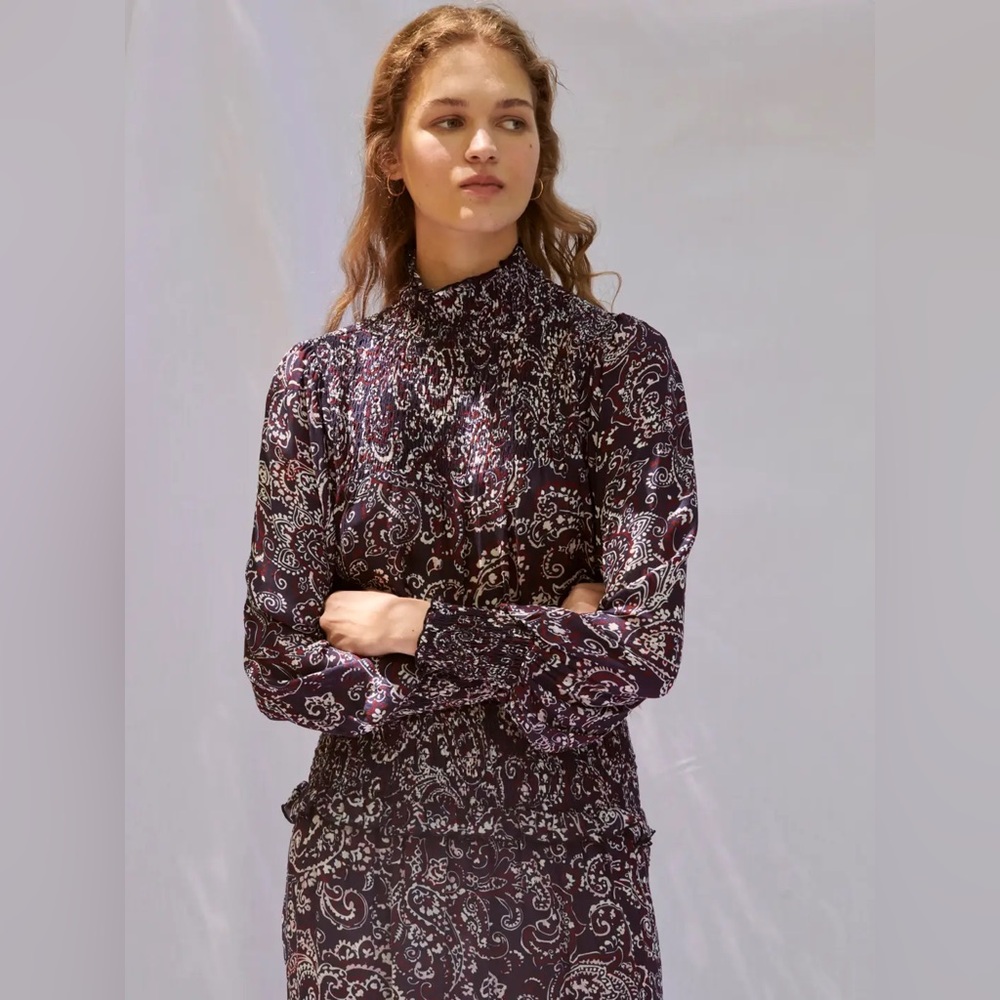 Sonmer Womens Black Paisley High-Neck Blouse & Midi Skirt Set Medium NWT